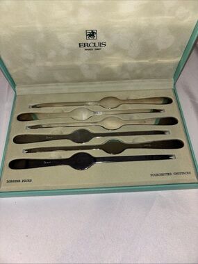 Ercuis Silver-Tone Seafood Picks with Subtle Cream Lining